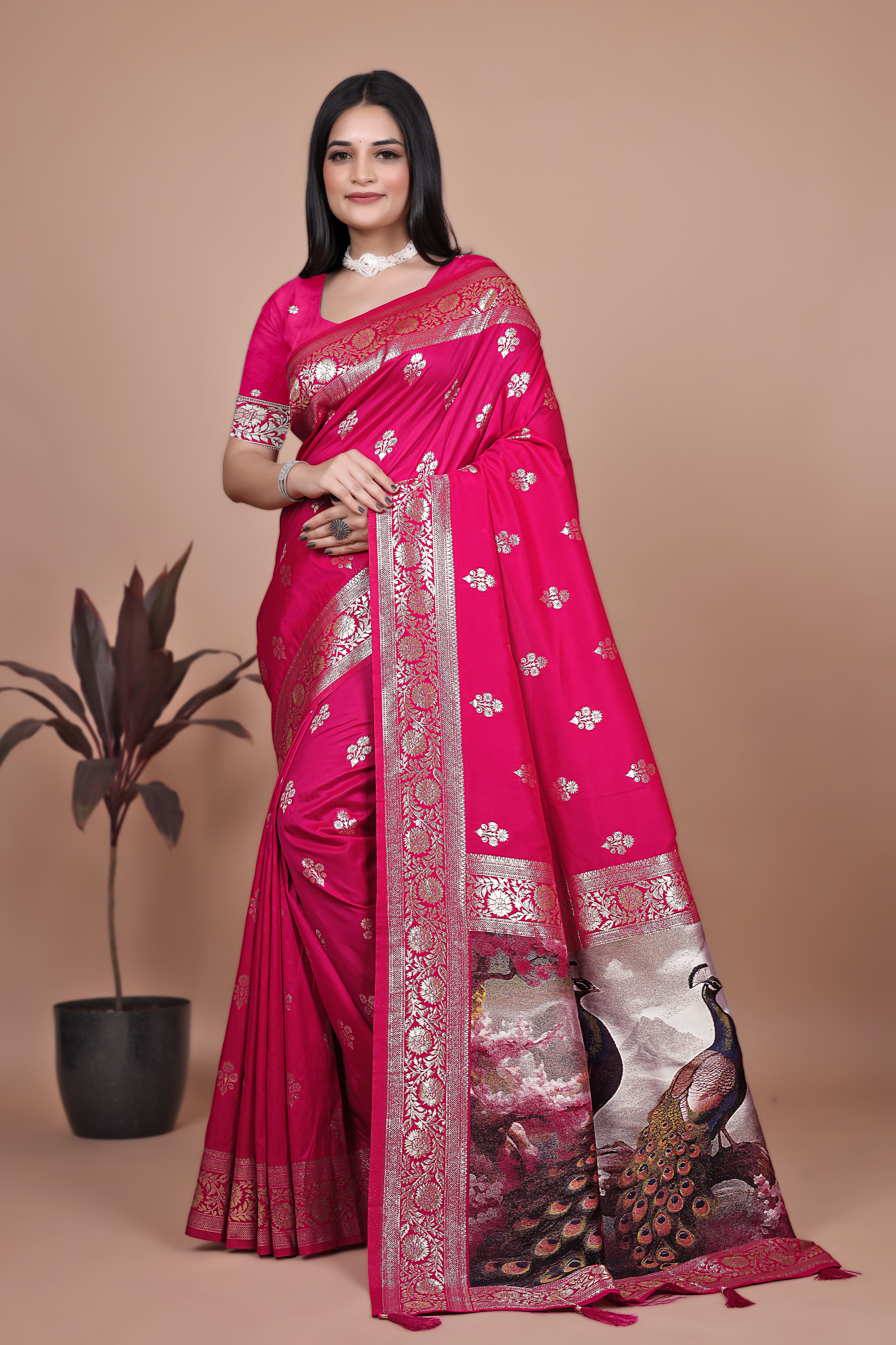 Royal Purple Banarasi Silk Saree with Peacock Pallu Design